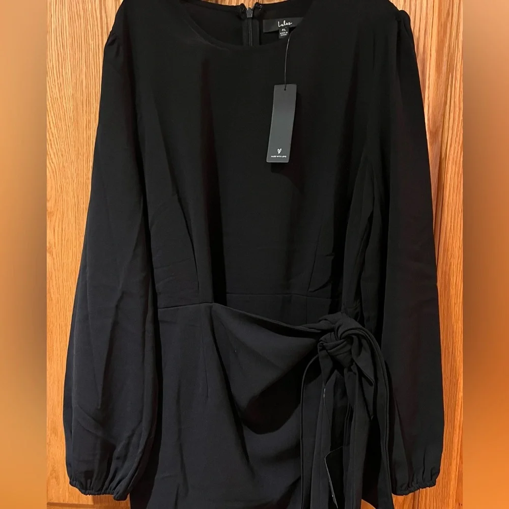 Lulus Believe It or Knot Black Long Sleeve Tie-Front Skater Mini‎ Dress Size XL - Picture 6 of 11